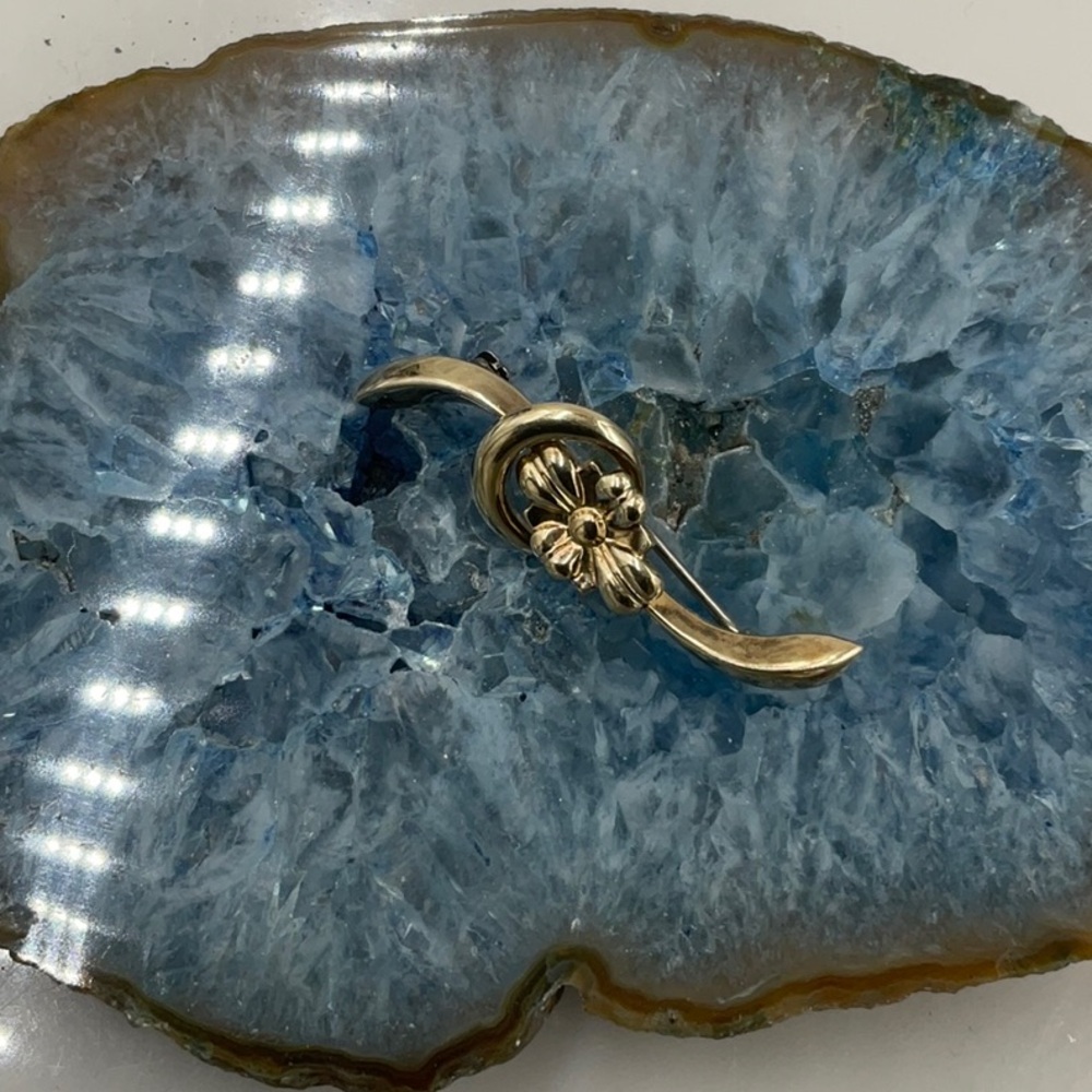 Vintage (1950’s)Signed Symmetalic 14K Gold Sterling Silver Floral Women’s Brooch - Picture 7 of 8